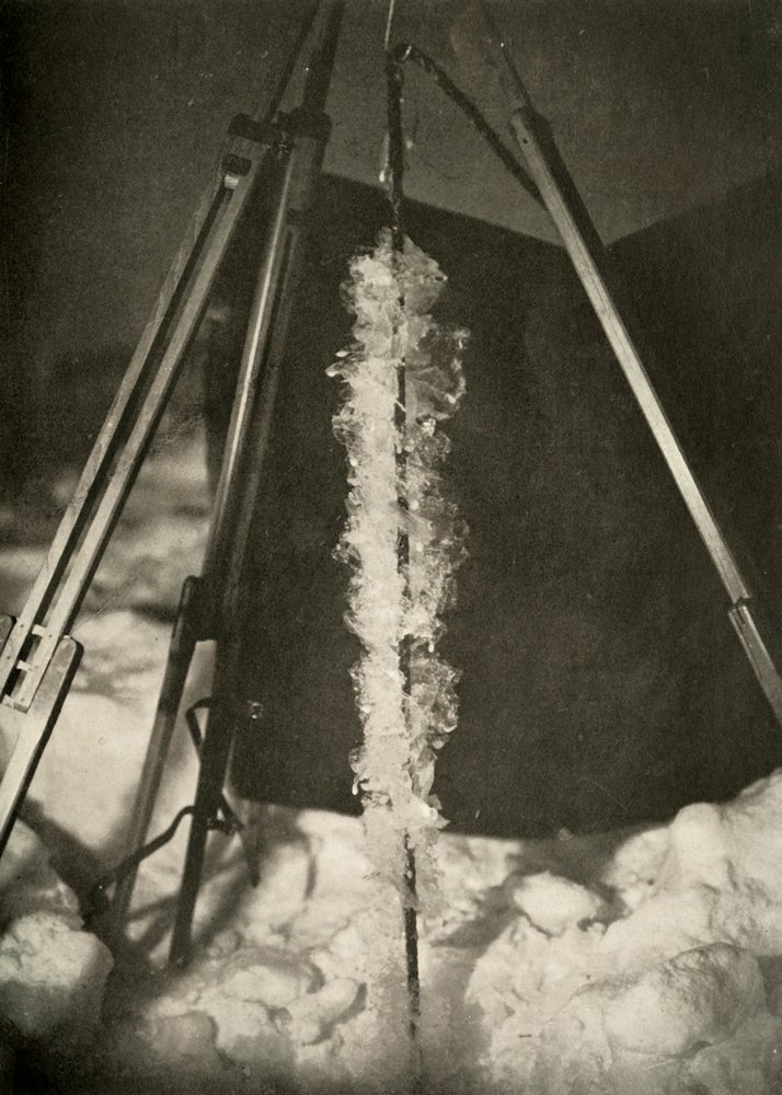 Eiskristalle, die sich an der Leine einer Fischfalle gebildet haben von Unbekannt