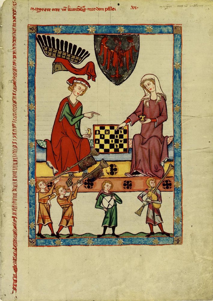 Markgraf Otto IV. von Brandenburg spielt Schach aus dem Codex Manesse, zwischen 1305 und 1340 von Unbekannt