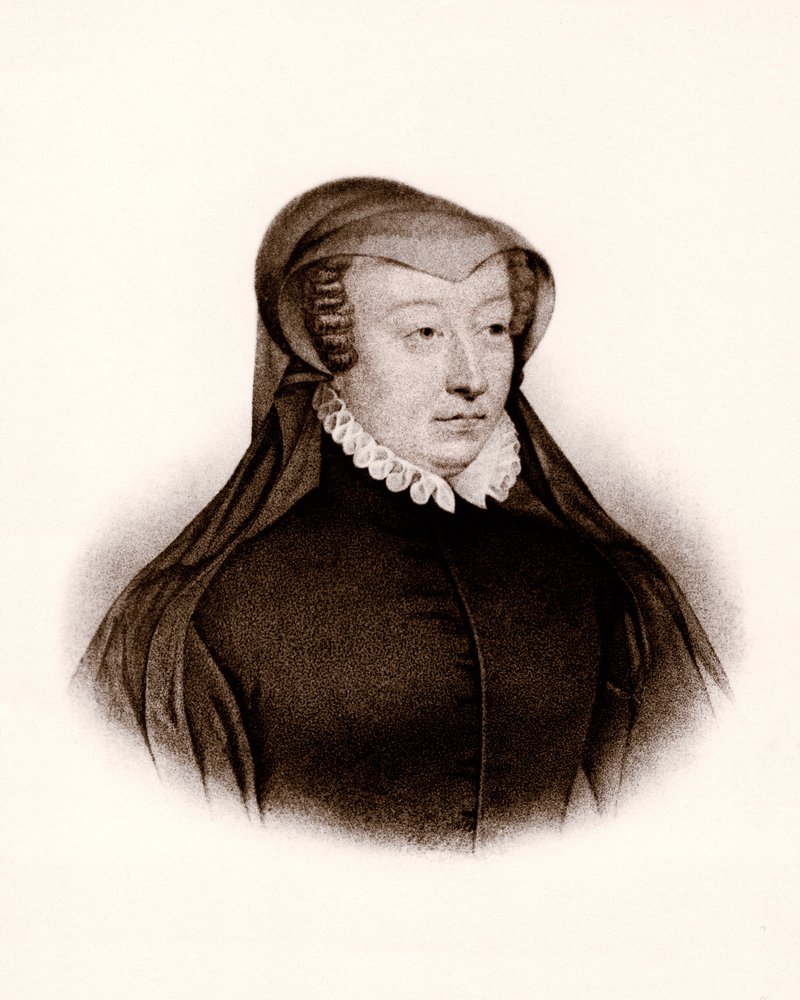 Porträt von Caterina de Medici (1519-1589). Königin von Frankreich, Gravur des 19. Jahrhunderts von Unbekannter Künstler