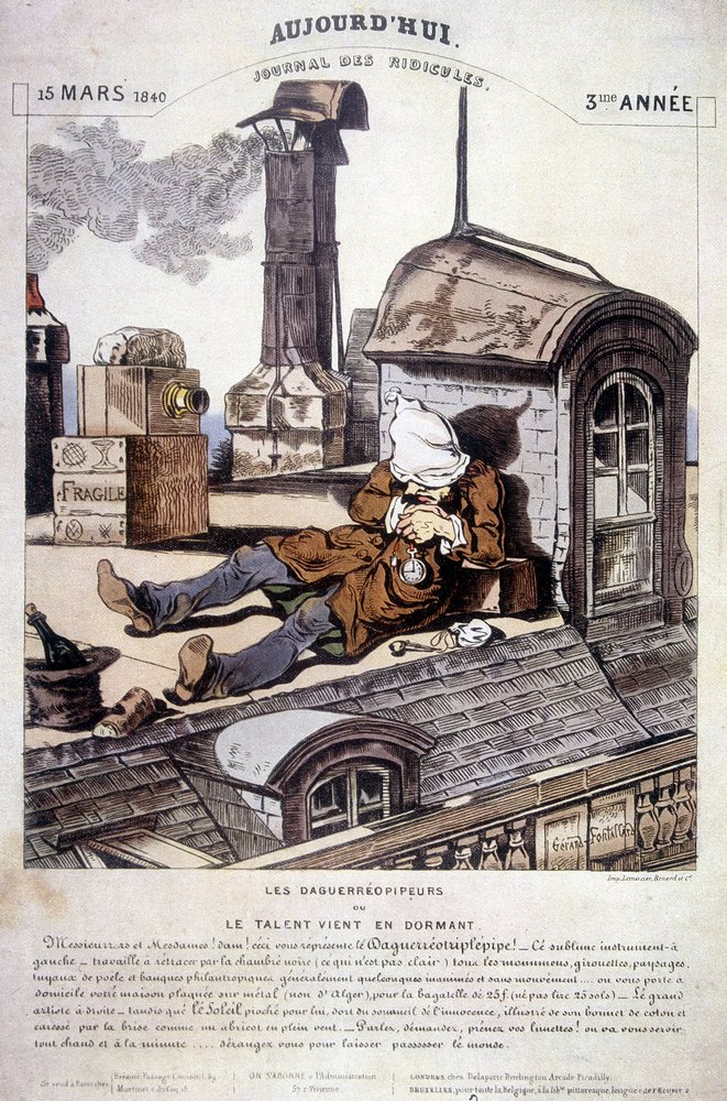 Daguerreotypisten oder Talent kommt im Schlaf. Ironischer Artikel gegen den neuen Beruf des Fotografen. In „Heute, Zeitschrift der Lächerlichkeiten“, am 15.03.1840. von Unknown artist