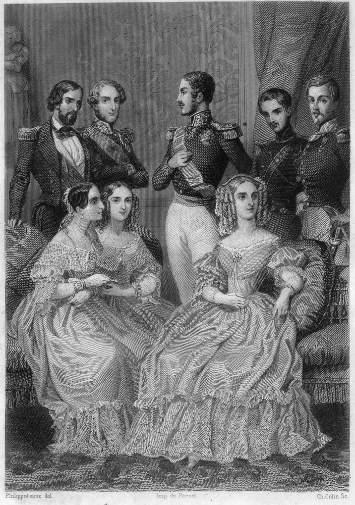 Familie von Orléans - Gravur in „Histoire de la vie politique et privée de Louis Philippe“ von Unknown artist