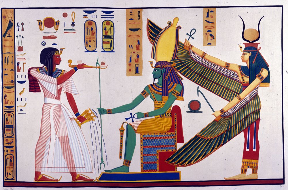 Pharao Ramses IV. macht Opfergaben an Ptah-Sokari-Osiris. Hinter Osiris steht Isis (Grab von Bibah-el-Moluk) von Unknown artist