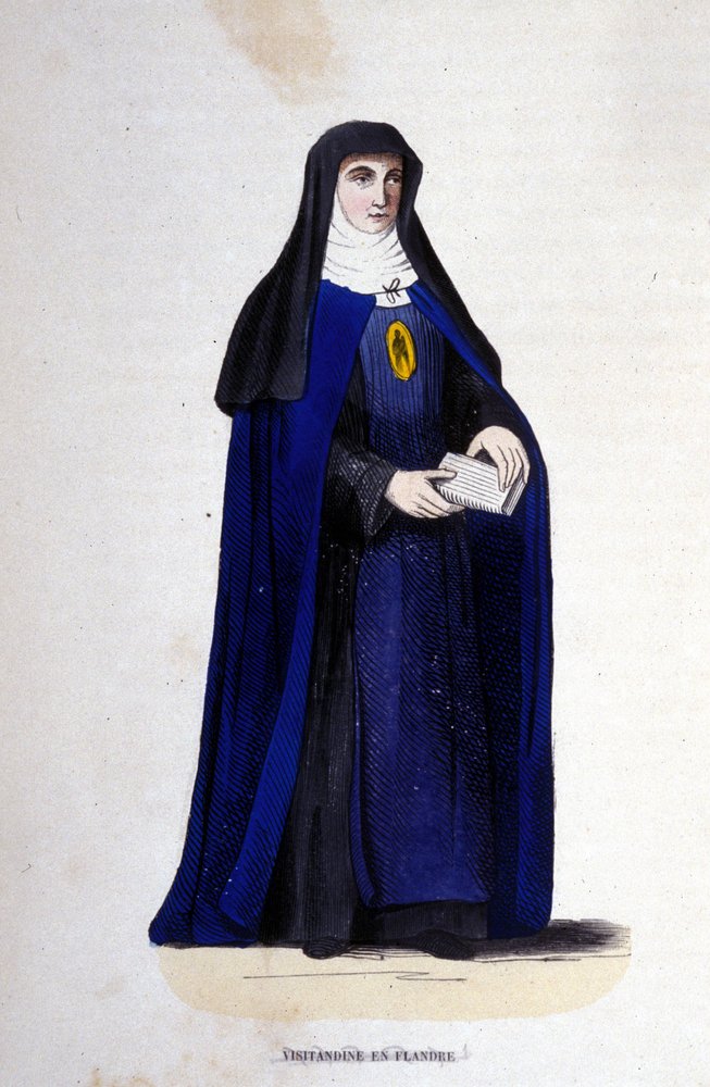 Visitandine-Nonne in Flandern. Orden der Heimsuchung, gegründet von Franz von Sales und Johanna Franziska von Chantal im Jahr 1610. Gravur aus dem 19. Jahrhundert von Unknown artist