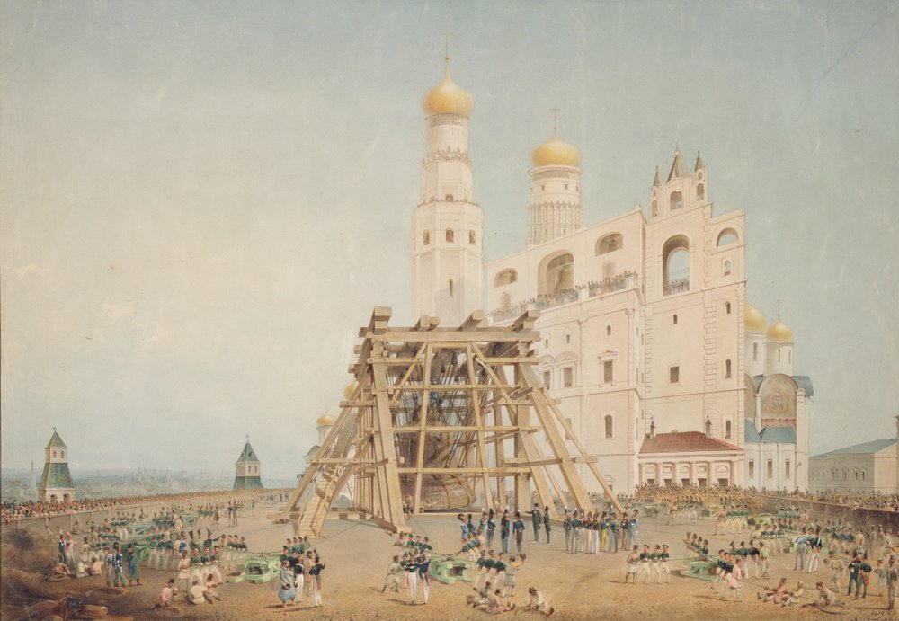 Erhebung der Zarenglocke im Moskauer Kreml im Jahr 1836, 1839 von Vasili Semenovich Sadovnikov