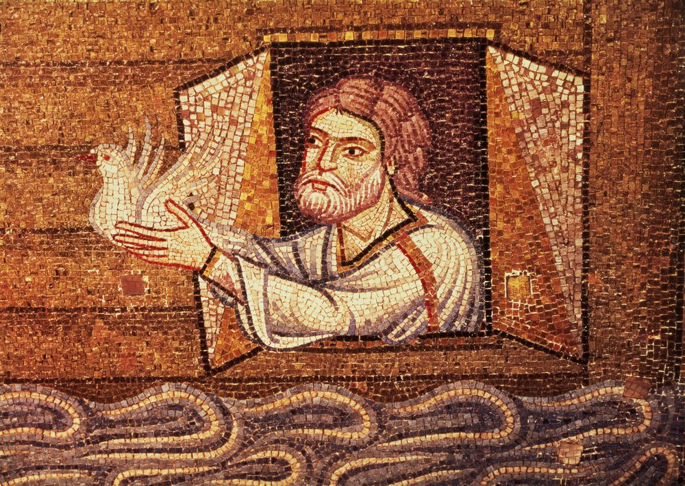 Die Sintflut, aus dem Atrium, Detail mit Noah, der die weiße Taube freilässt von Byzantine School