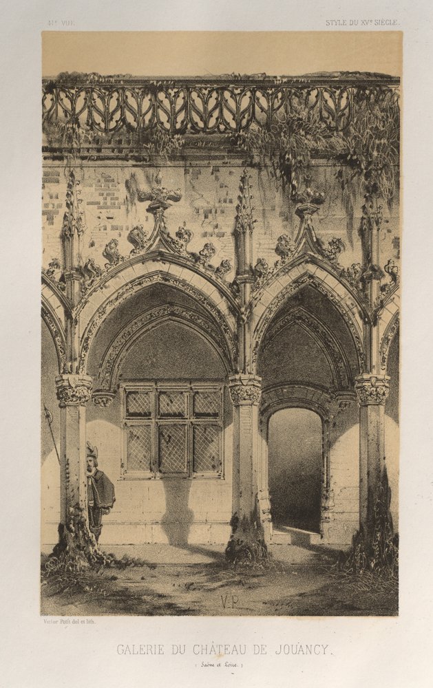 Architektur Pittoresque oder Denkmäler des 15. und 16. Jahrhunderts: Schlösser Frankreichs des 15. und 16. Jahrhunderts: Pl. 41, Galerie des Schlosses von Jouancy (Saône-et-Loire) von Victor Petit