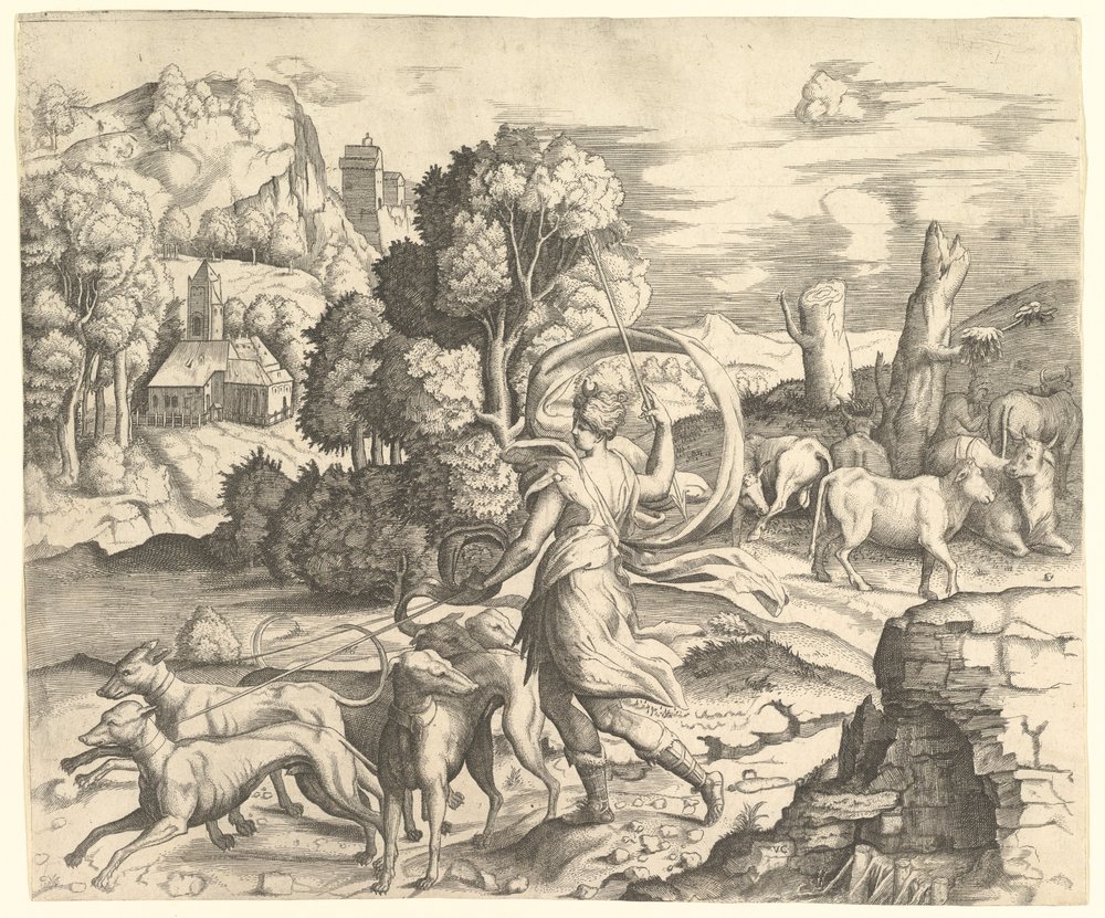 Diana die Jägerin in einer Landschaft, ca. 1530-1542 von Vincenzo Caccianemici