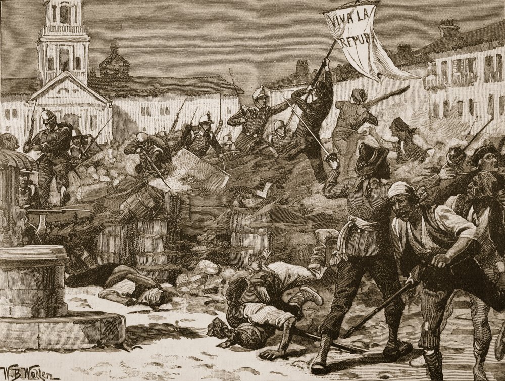 Straßenkämpfe in Malaga, 1869, Illustration aus 