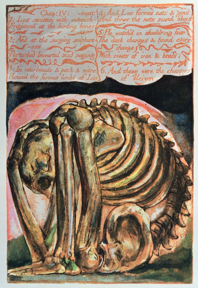 Buch von Urizen; die Schöpfung von Urizen in materieller Form durch Los, 1794 von William Blake