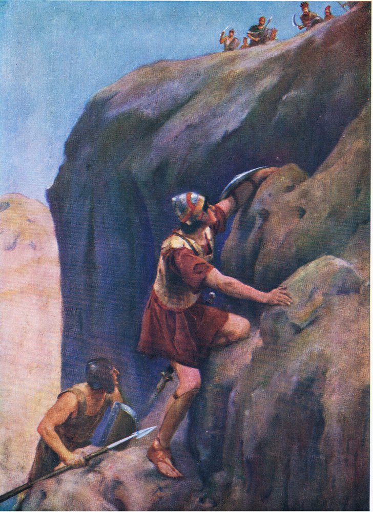 Jonathan und sein Waffenträger, aus Das Bibelbilderbuch, veröffentlicht von Thomas Nelson, ca. 1950 von William Henry Margetson