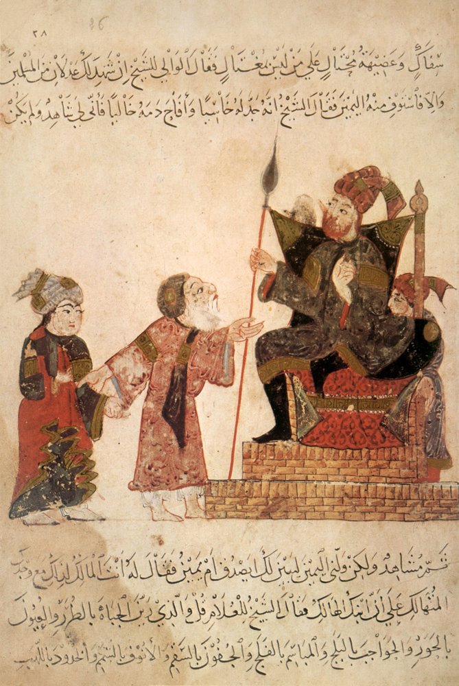 Abu Zayd vor dem Gouverneur Rabat, aus Al Maqamat von Al Hariri, ca. 1240