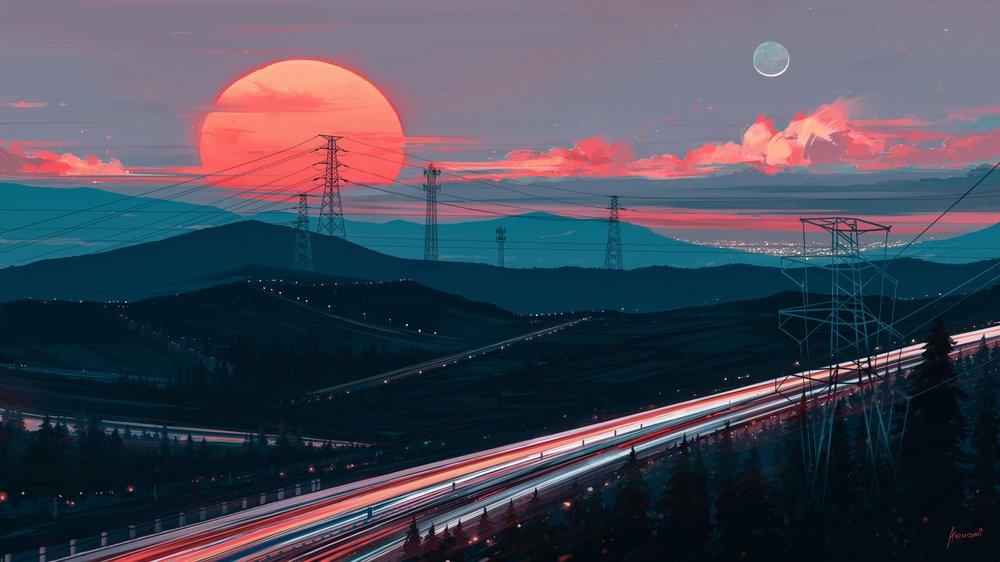 Dämmerung Autobahn Horizont von Alena Aenami