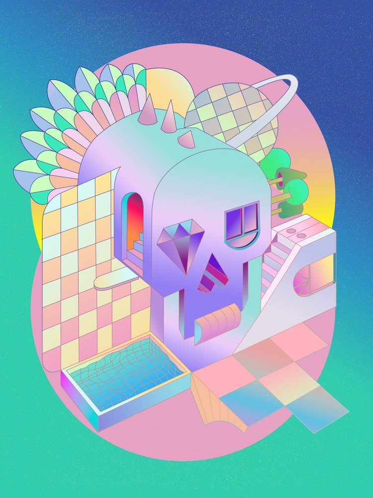 Pastell-Schädel-Landschaft von Ali Gulec