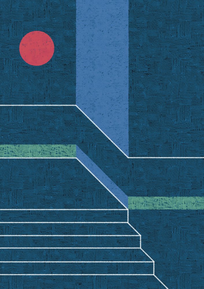 Roter Kreis Blaue Stufen von Amy Louise Baker