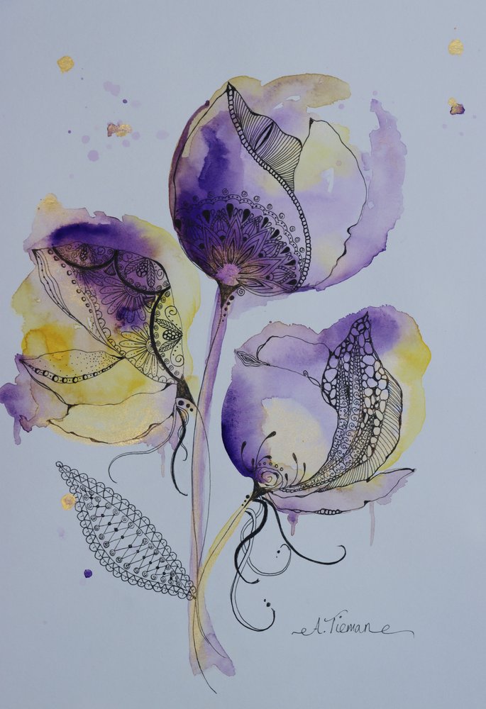 Elegante Aquarell Kritzelblumen von Amy Tieman