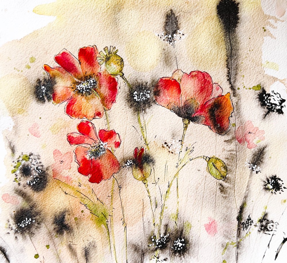 Wilder Mohn Aquarell von Anda Bieza