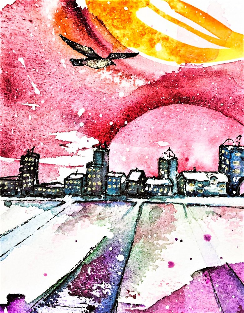 Winterstadt Sonnenuntergang von Anda Bieza