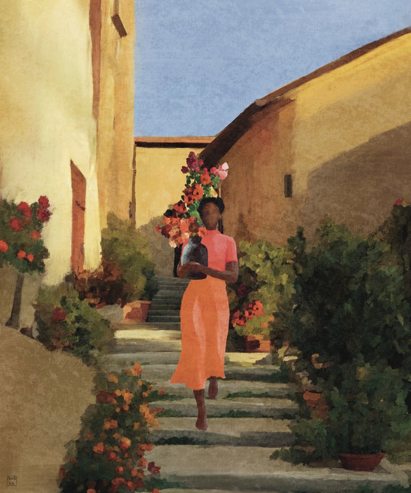 Frau mit Dorfblumen von Andile Bokweni