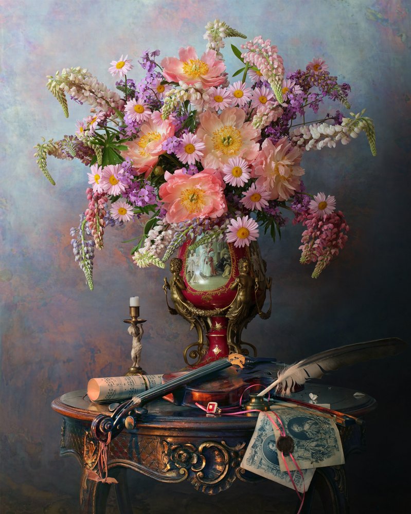 Vintage Musik und Blumen von Andrey Morozov