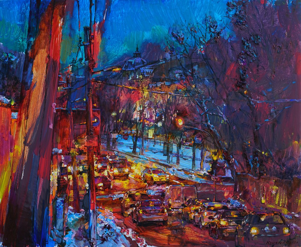 Geschäftige Winterstadt Nacht von Andrii Kutsachenko
