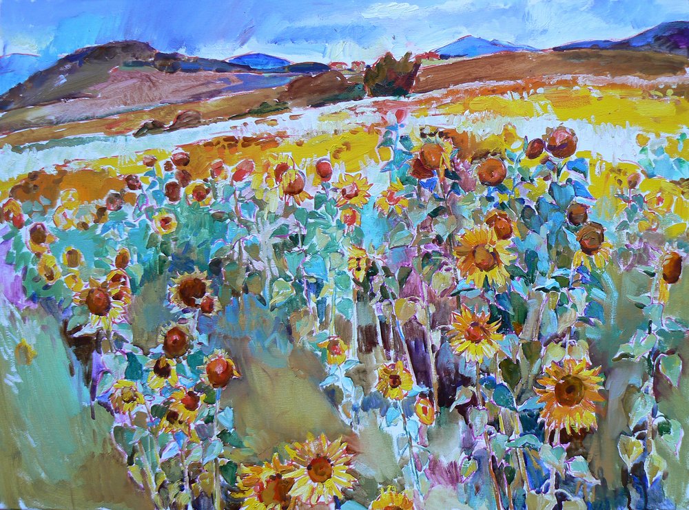 Goldene Sonnenblumenfelder von Andrii Kutsachenko