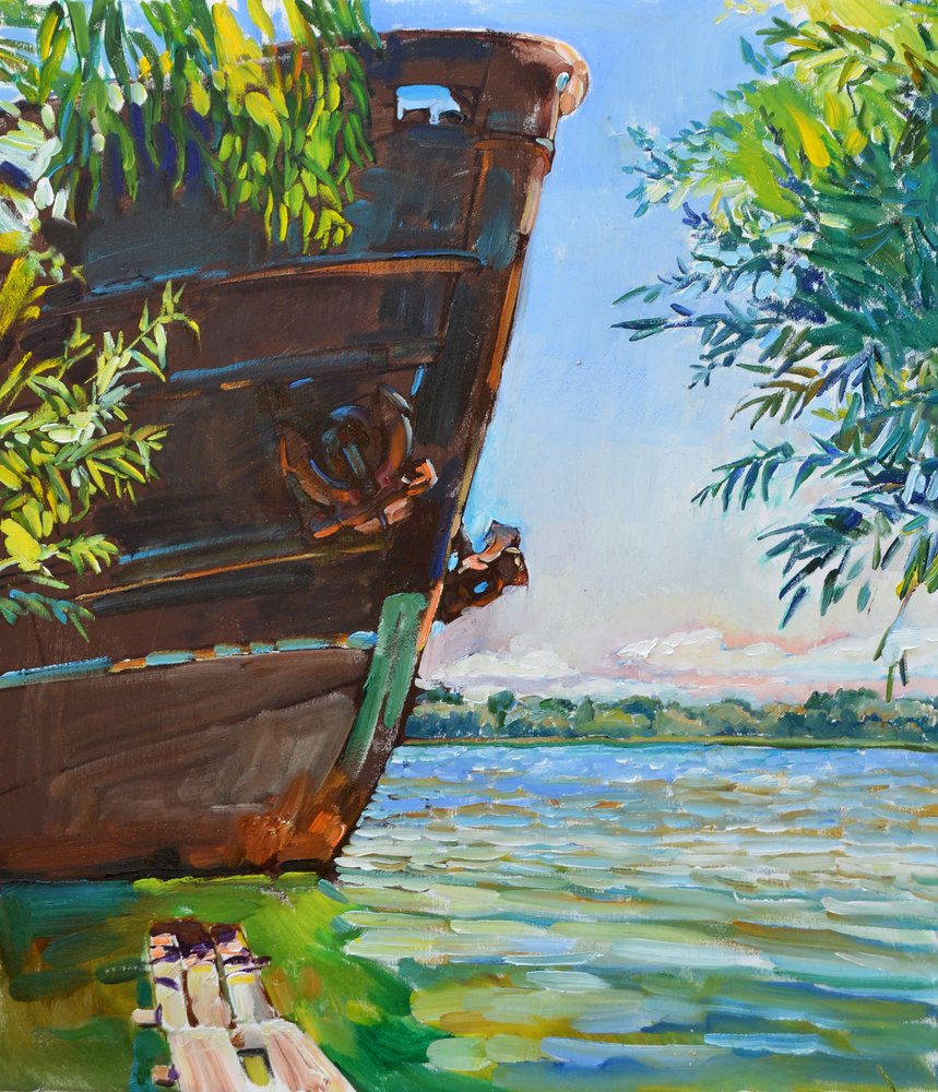 Rostiges Boot am Ufer von Andrii Kutsachenko