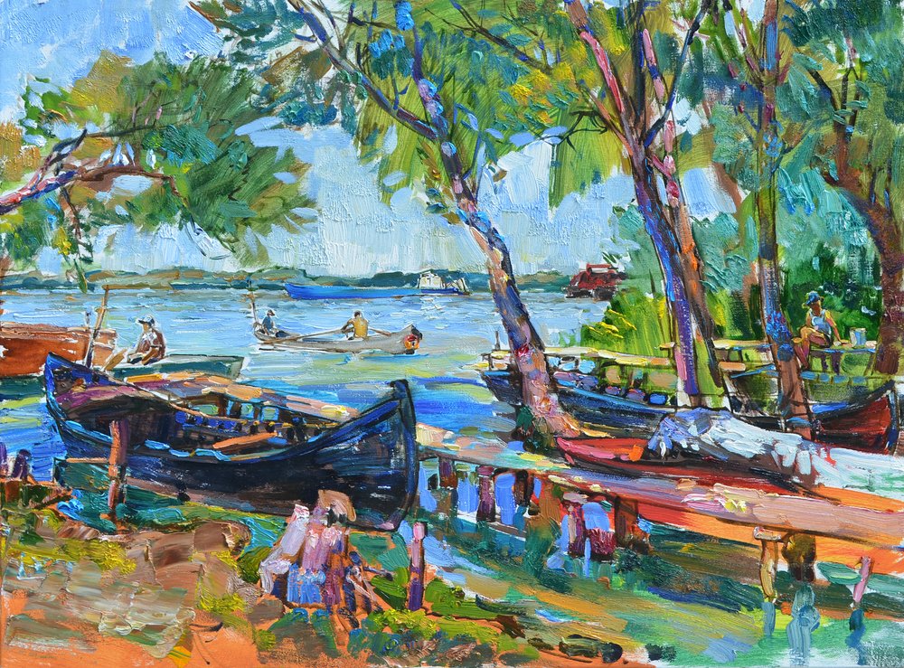 Lebhafte Flussuferboote von Andrii Kutsachenko