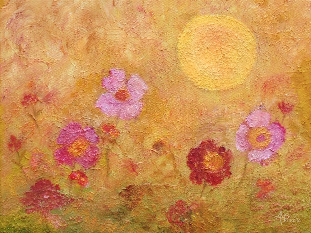 Goldene sonnenbeschienene Blumen von Angeles M. Pomata