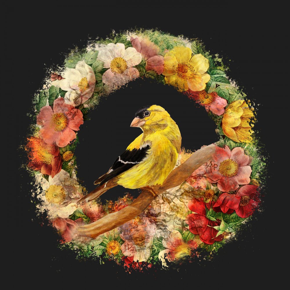 Stieglitz in Blumenkranz von Angeles M. Pomata