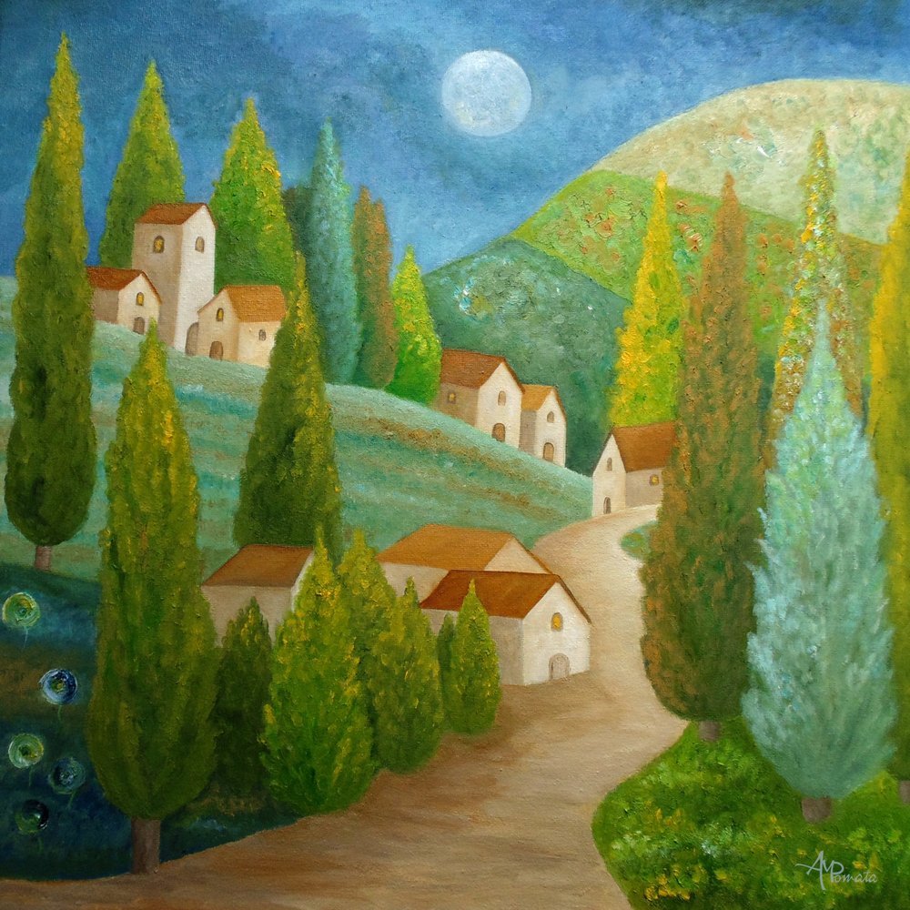 Mondbeschienenes toskanisches Dorf von Angeles M. Pomata