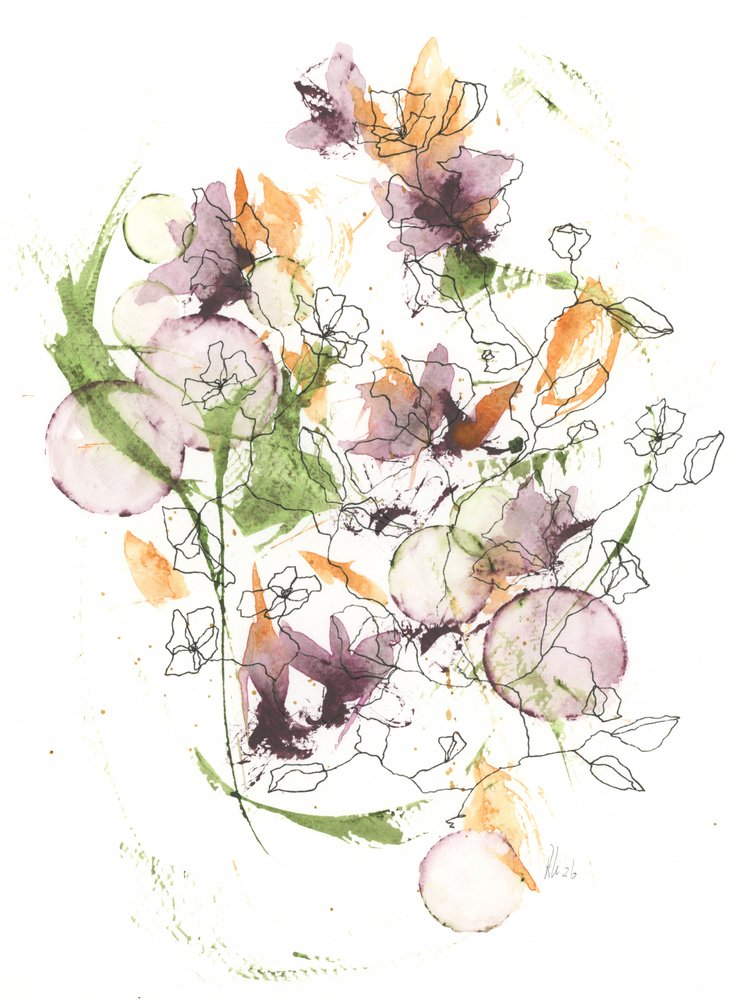 Abstrakte Aquarellblumen von Ankie Kooi