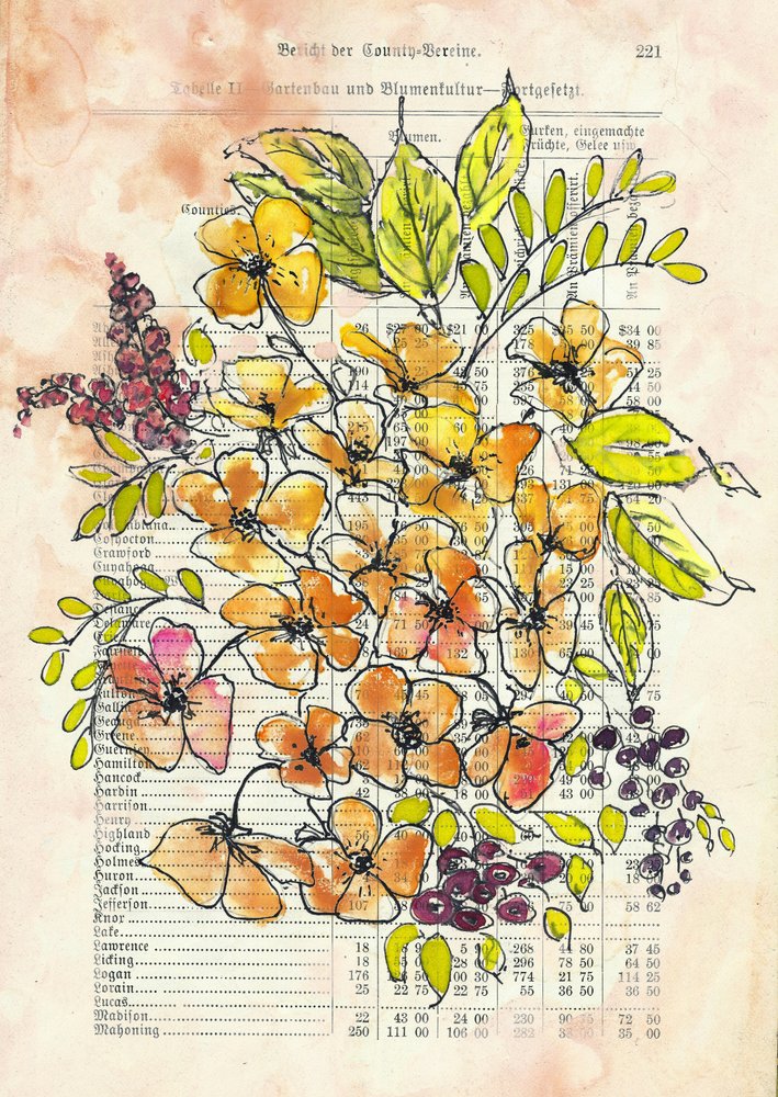 Vintage Blumen Dokument von Annick