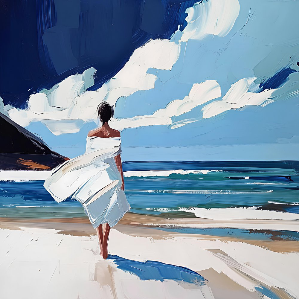 Frau am Strand spazierend von Avanesova Elena