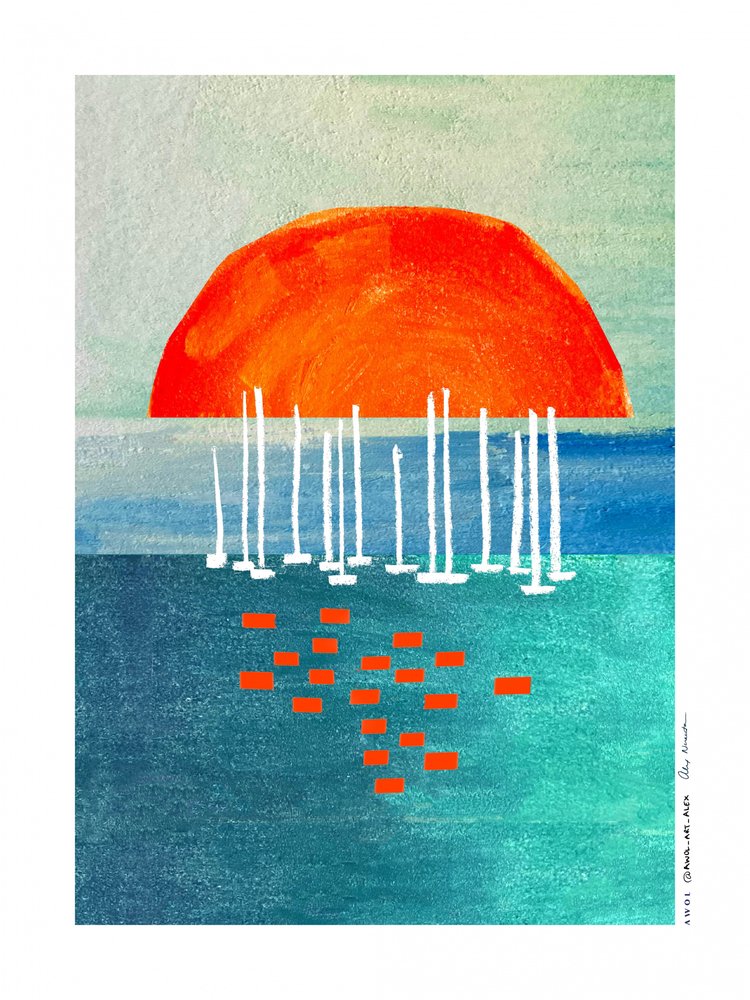 Orange Sonne Segelboote von Awol Art Alex