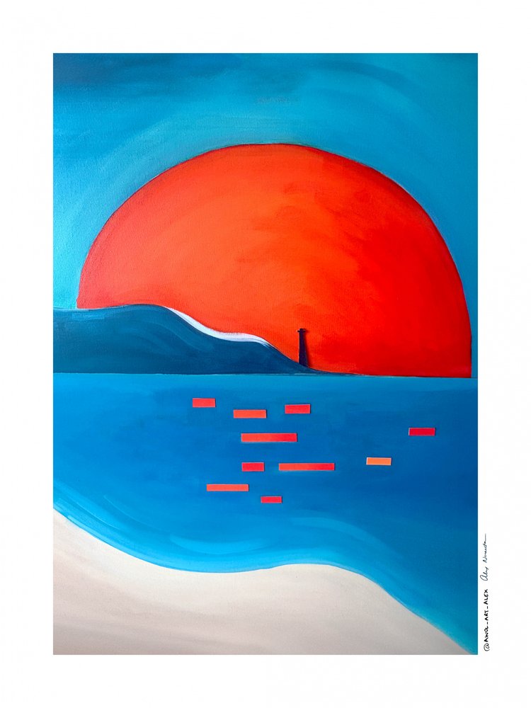 Lebendiger Sonnenuntergang Leuchtturm von Awol Art Alex