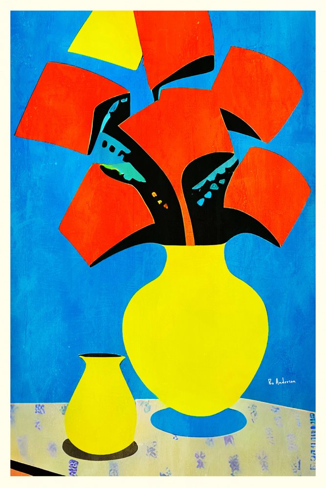 Rote Blumen Gelbe Vase von Bo Anderson