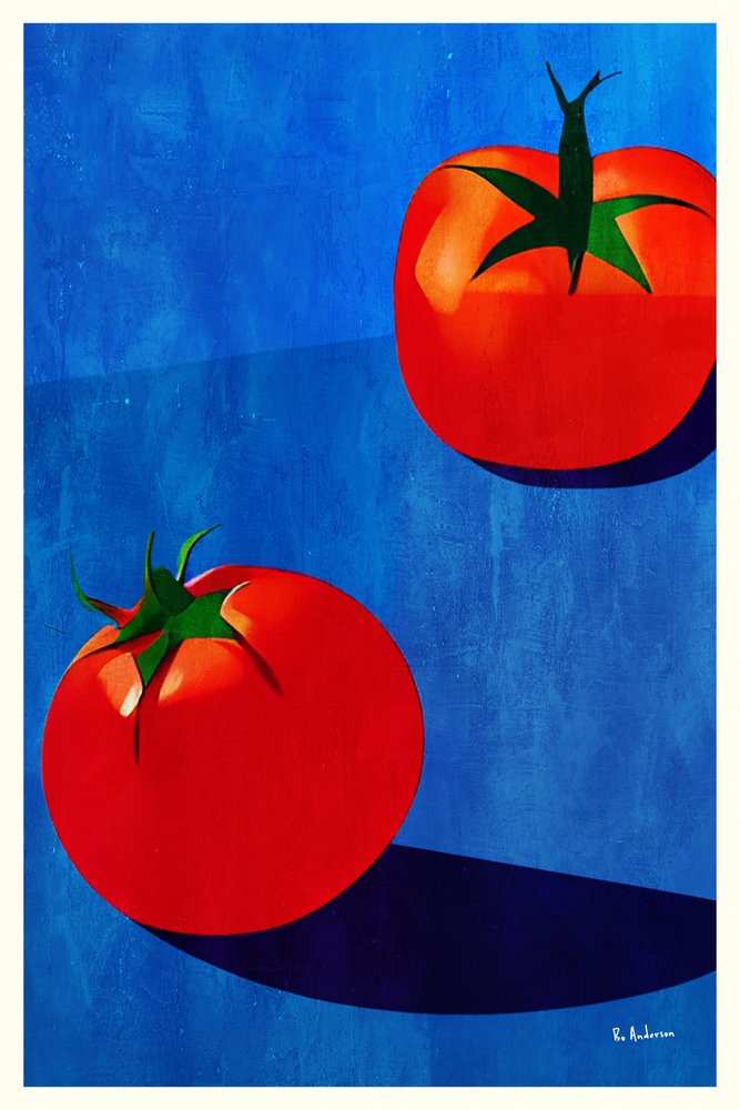 Rote Tomaten auf Blau von Bo Anderson