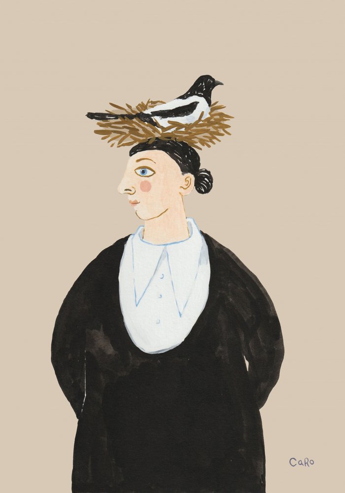 Verspielte Frau mit Elster von Caroline Roberts