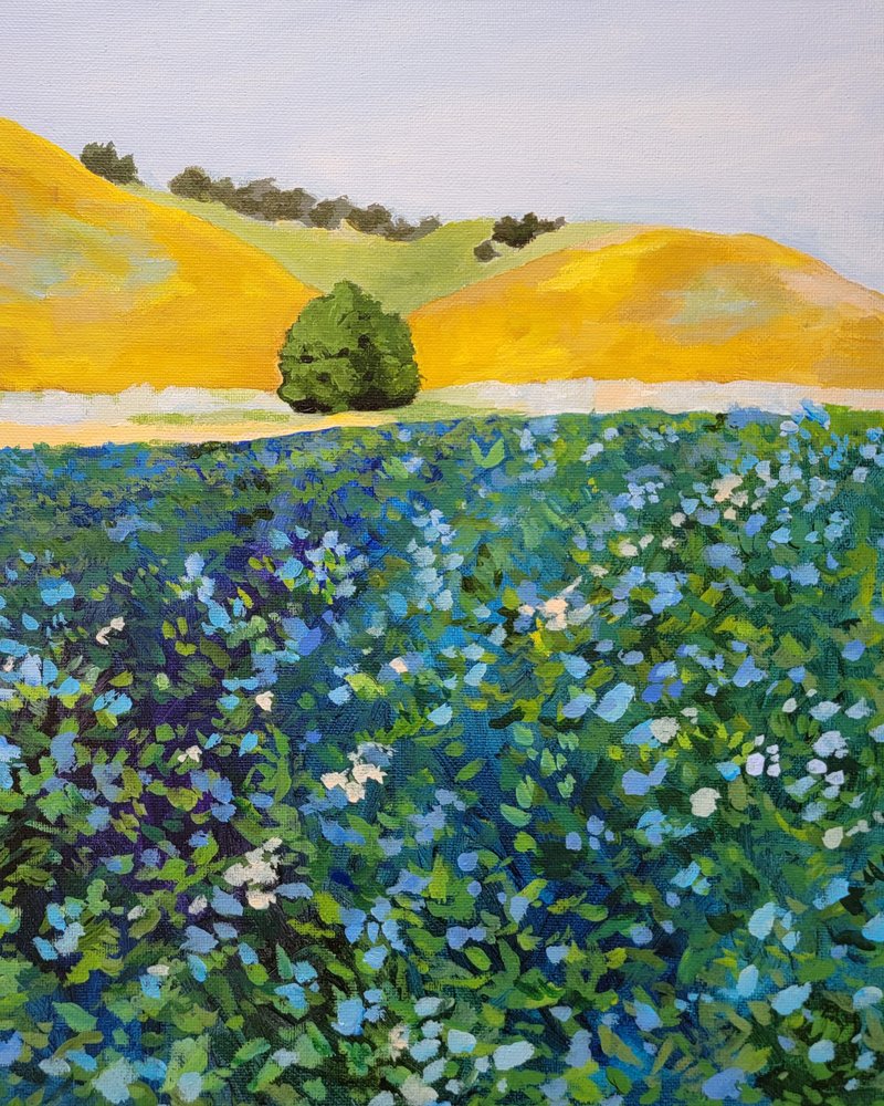 Lebendiges Blaues Blumenfeld von Claire Whitehead