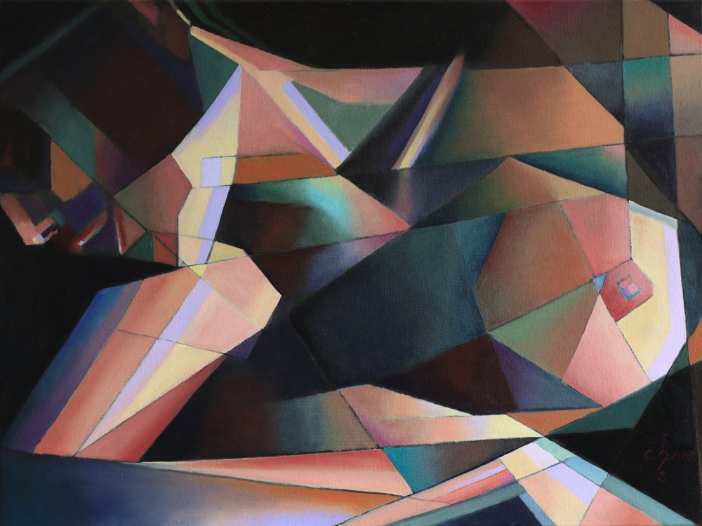 Bunte geometrische Aktfigur von Corné Akkers