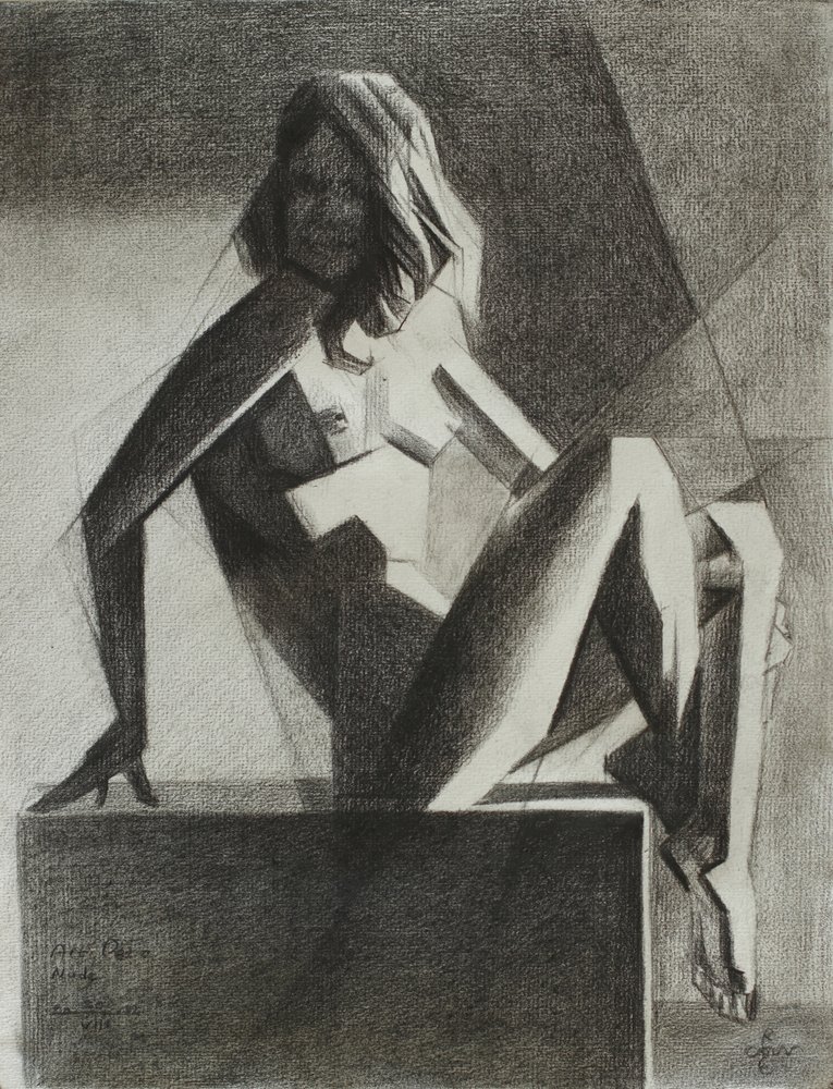 Sitzender geometrischer Akt von Corné Akkers