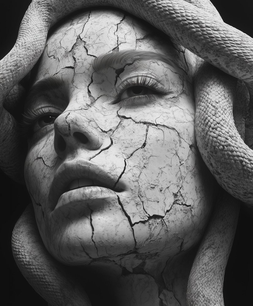 Rissige Medusa Skulptur von David Drake