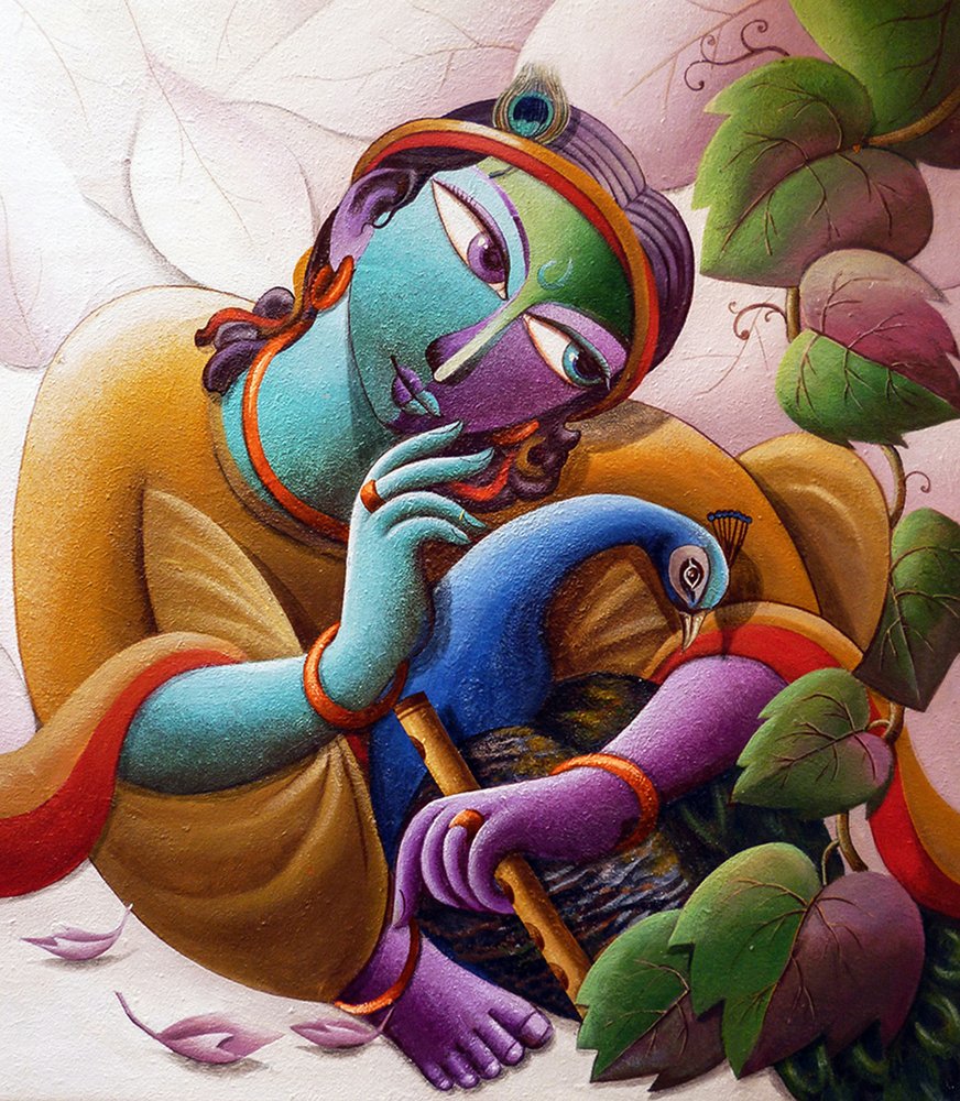 Herr Krishna mit Pfau von Dhananjoy Mukherjee