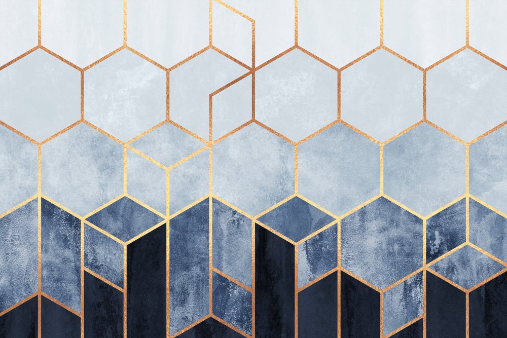 Moderne Geometrische Blaue Sechsecke von Elisabeth Fredriksson