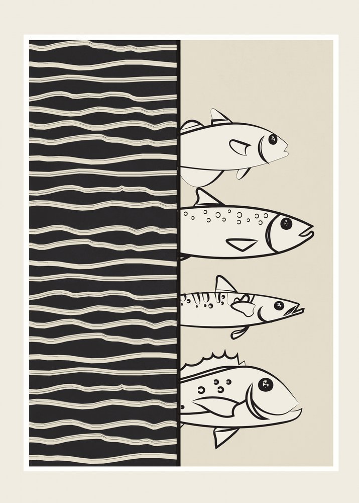 Grafische schwimmende Fische von Flow Line