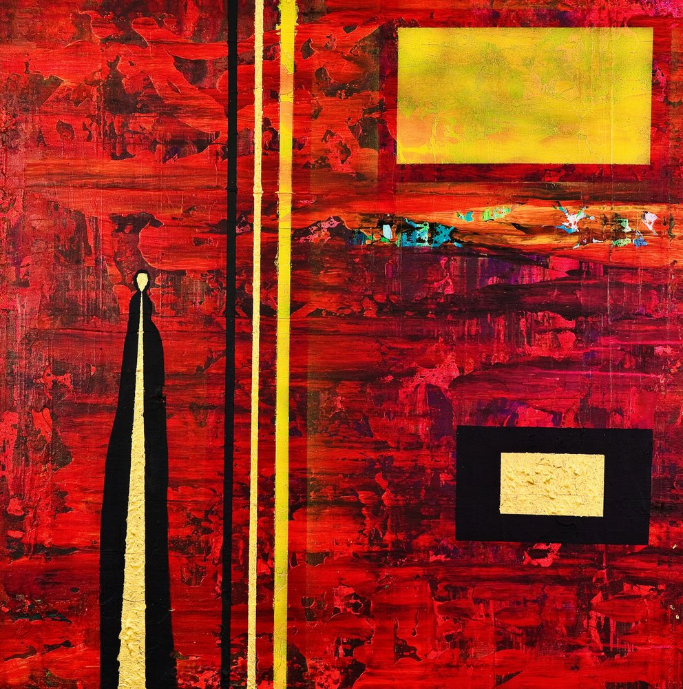 Abstrakte Figur Rot Gold von Fredrik Olsen