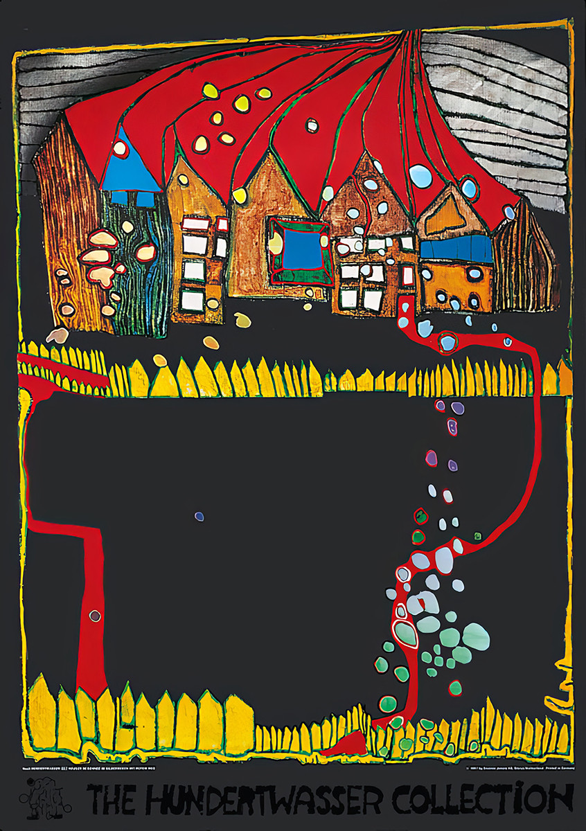 Häuser im Schnee von Friedensreich Hundertwasser
