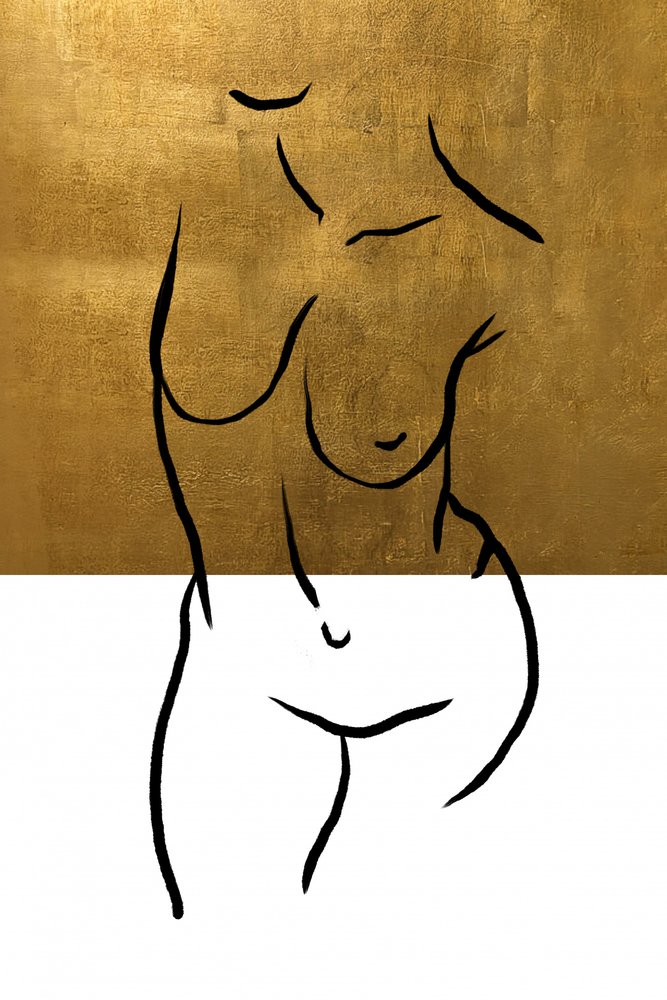 Goldene Nackte Linienkunst von Fun Qui
