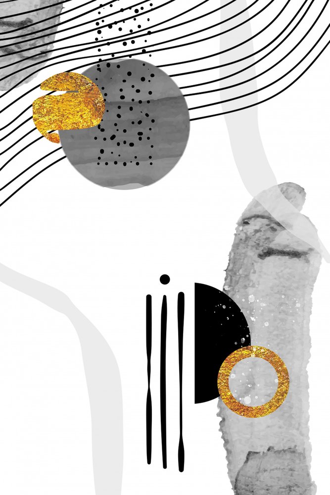 Moderne Gold-Grau-Abstraktion von Fun Qui