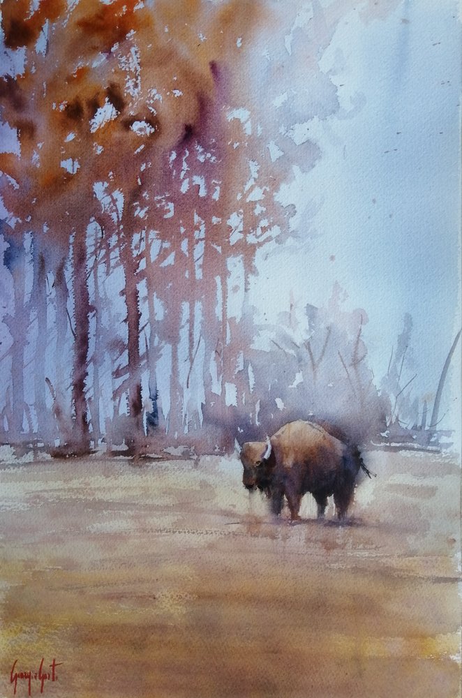 Bison im Herbstnebel von Giorgio Gosti